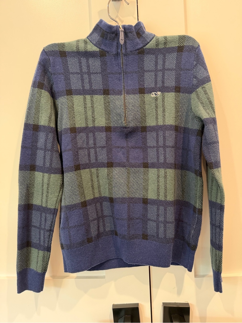 Vineyard Vines Kids Blue & Green Plaid Half-Zip Sweater Size Medium